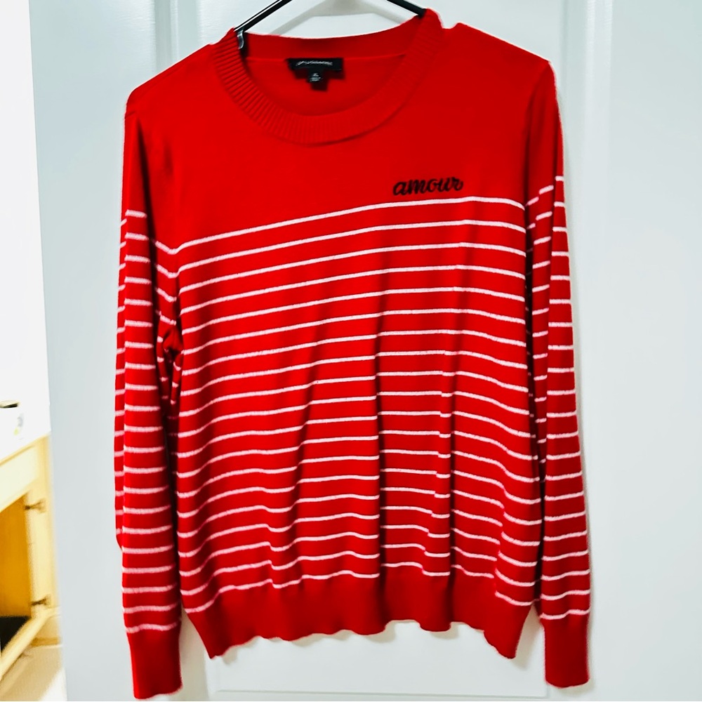 Calligraphie Red “Amour” Striped Sweater – Size XL